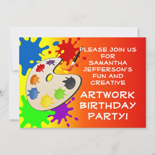 Colourful Paint Palette Art Painting Birthday Part Invitation (Front)