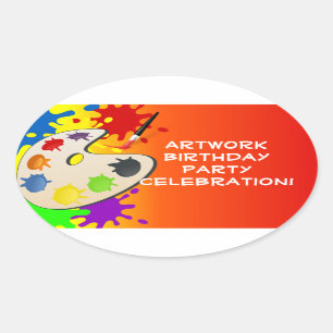 Colourful Paint Palette Art Painting Birthday Part Oval Sticker