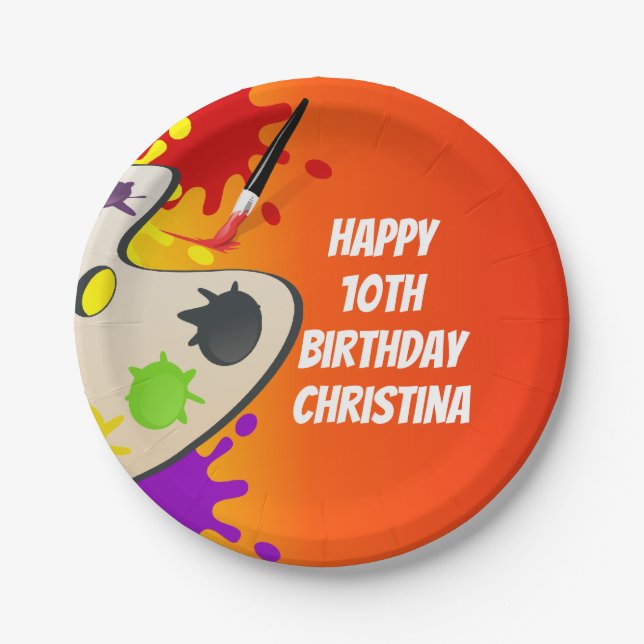 Colourful Paint Palette Art Painting Birthday Part Paper Plate (Front)