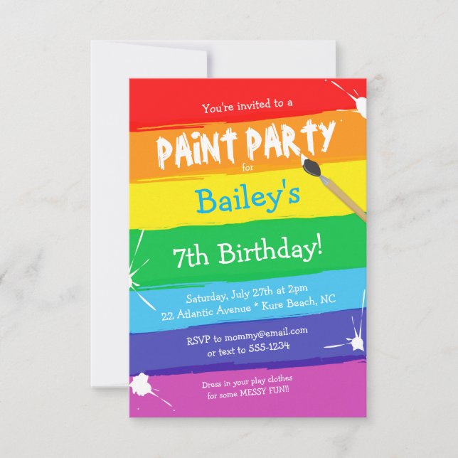 Colourful Paint Party Art Birthday Party Invitation (Front)