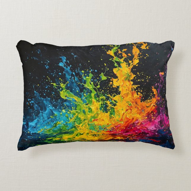 Colourful Paint Splash Accent Pillow (Front)