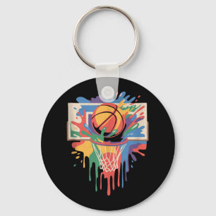 Colourful Paint Splash Basketball Artistic Slam Du Keychain