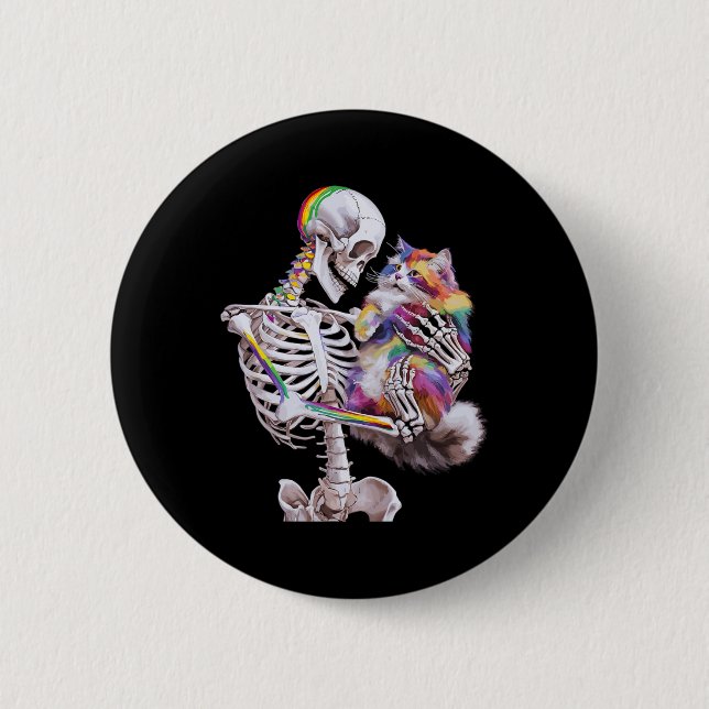Colourful Paint Splash Cat And Skeleton Art Graphi 2 Inch Round Button (Front)