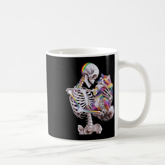Colourful Paint Splash Cat And Skeleton Art Graphi Coffee Mug (Right)