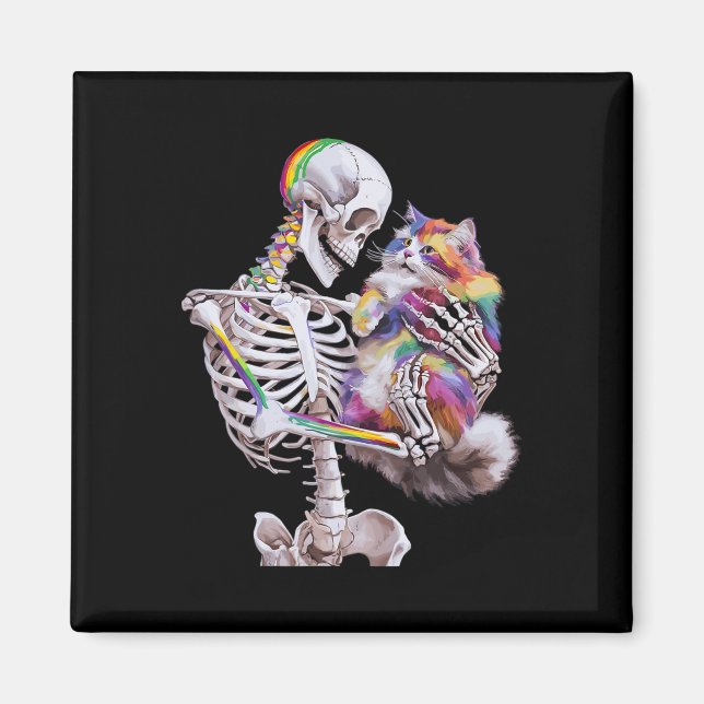 Colourful Paint Splash Cat And Skeleton Art Graphi Magnet (Front)