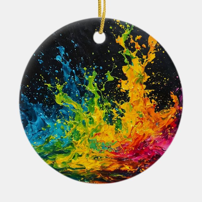 Colourful Paint Splash Ceramic Ornament (Front)