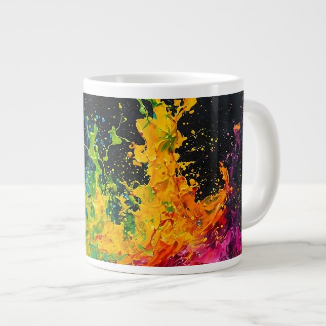 Colourful Paint Splash Large Coffee Mug (Front Right)