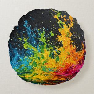 Colourful Paint Splash Round Pillow
