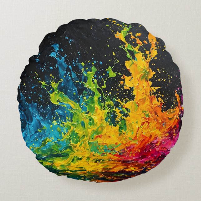 Colourful Paint Splash Round Pillow (Front)