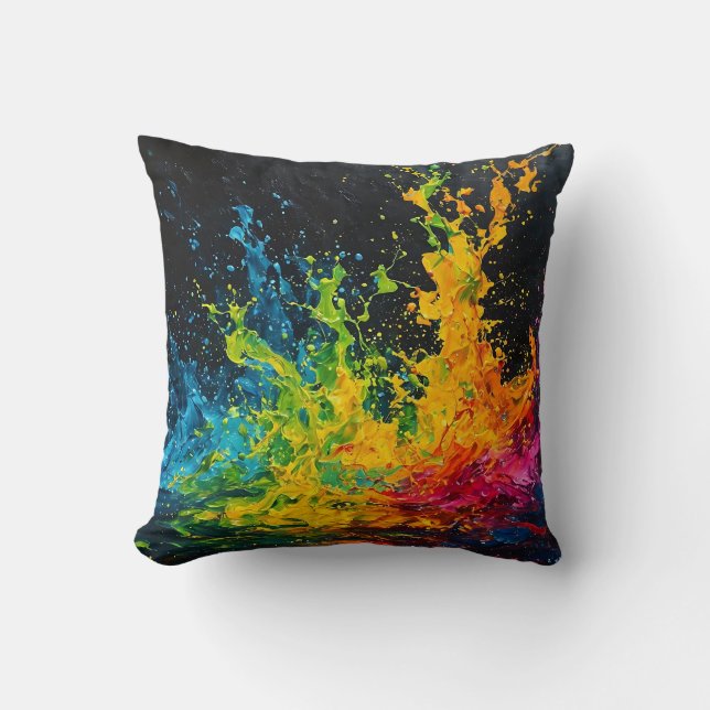 Colourful Paint Splash Throw Pillow (Front)