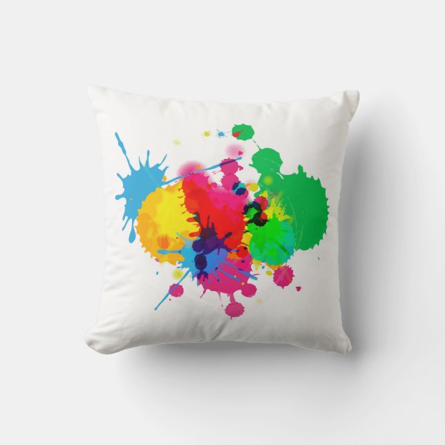 Colourful Paint Splash Throw Pillow (Front)