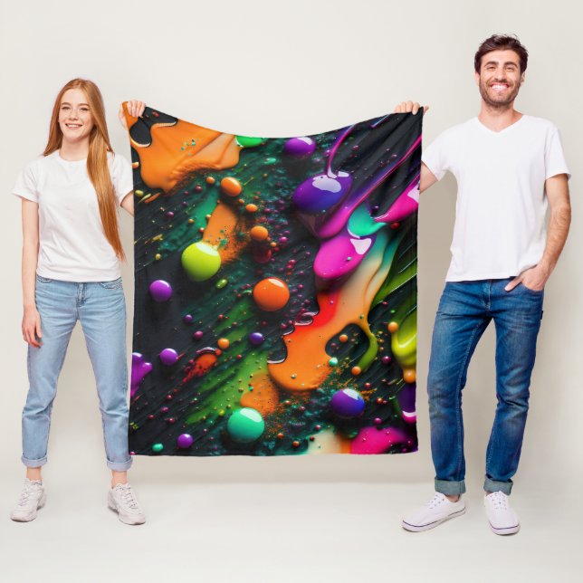 Colourful Paint Splatter 3d Colours Paint Ball Fleece Blanket (In Situ)