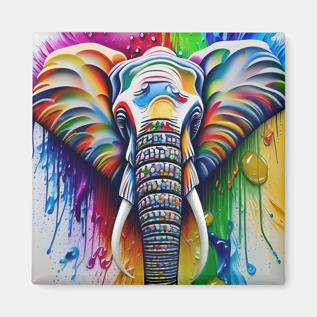 Colourful Paint Splatter African Elephant Magnet (Front)