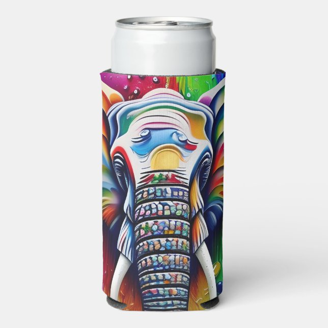 Colourful Paint Splatter African Elephant Seltzer Can Cooler (Seltzer Back)