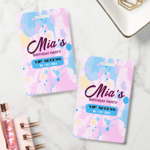 Colourful Paint Splatter Birthday Party VIP Access Badge