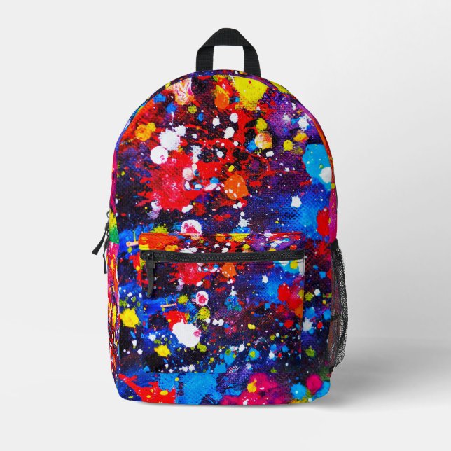 Colourful Paint Splatter Canvas Art Printed Backpack (Front)