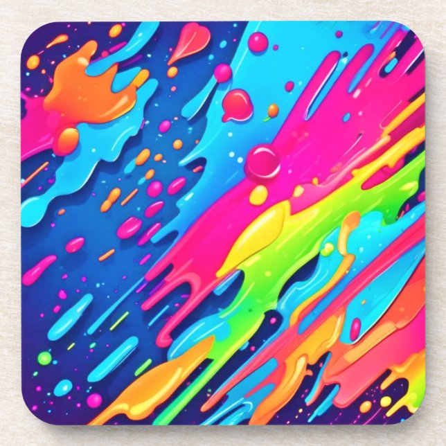 Colourful Paint Splatter Coaster (Front)