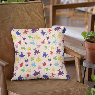 Colourful paint splatter design throw pillow