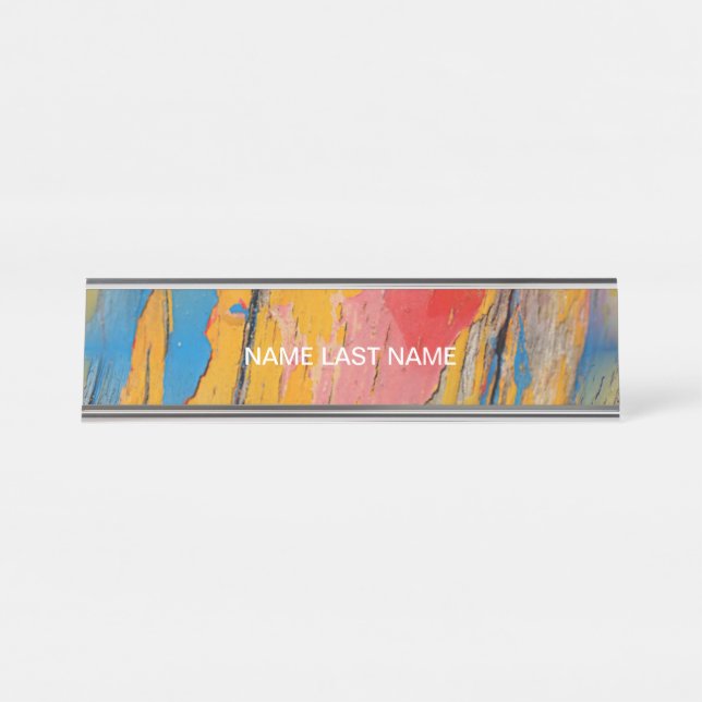Colourful Paint Splatter Desk Name Plate (Front)