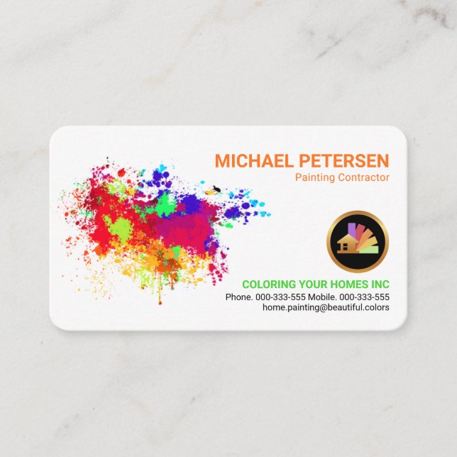 Colourful Paint Splatter Home Painter Business Card (Front)