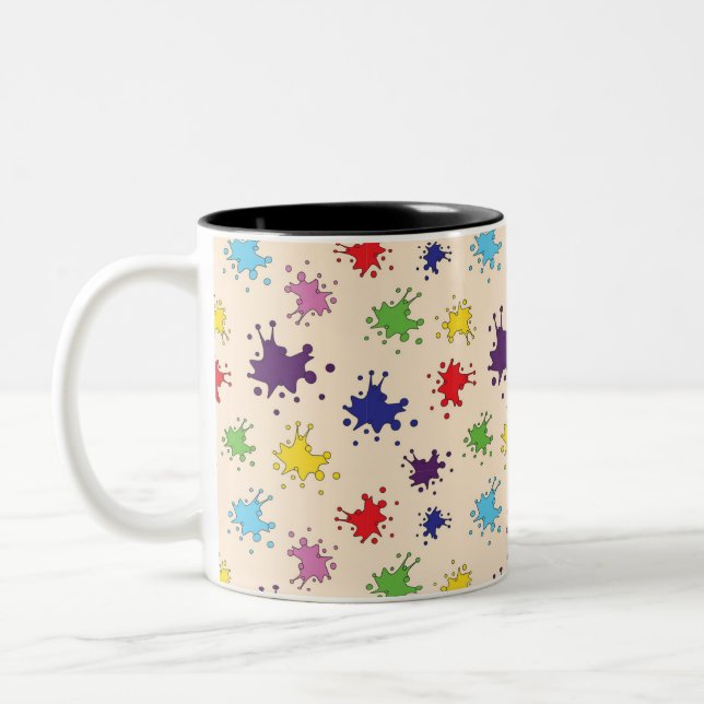 Colourful paint splatter ink spot splash Two-Tone coffee mug (Left)