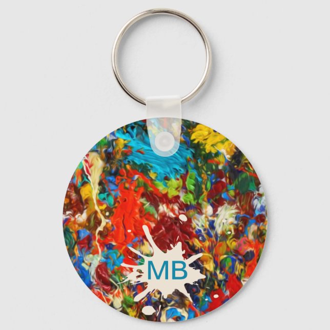Colourful Paint Splatter Monogram Keychain (Front)