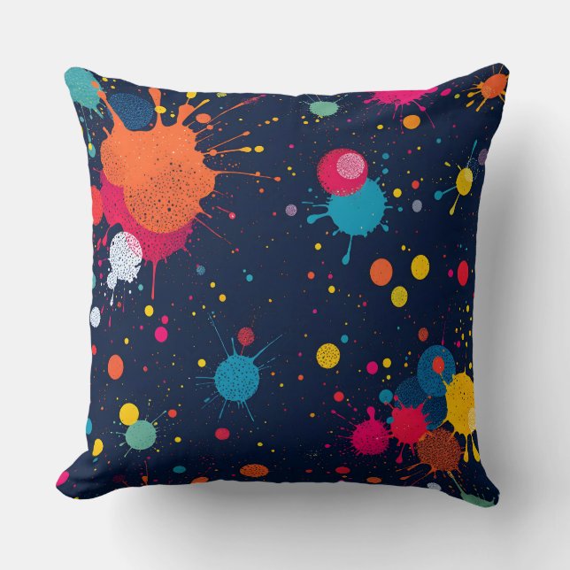 Colourful Paint Splatter Pattern.Modern Outdoor Throw Pillow (Front)