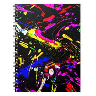 Colourful Paint Splatter Pattern On Black Notebook