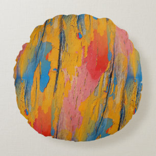 Colourful Paint Splatter Round Pillow