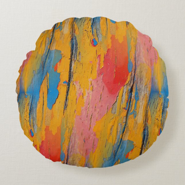Colourful Paint Splatter Round Pillow (Front)