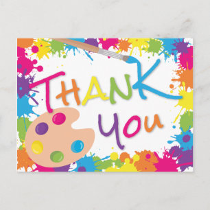 Colourful Paint Splatter Thank You Postcard