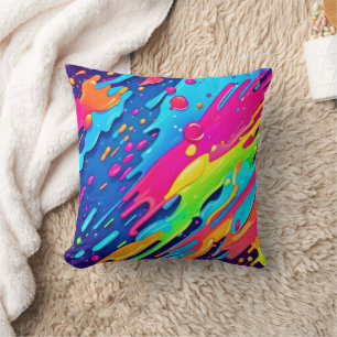 Colourful Paint Splatter Throw Pillow