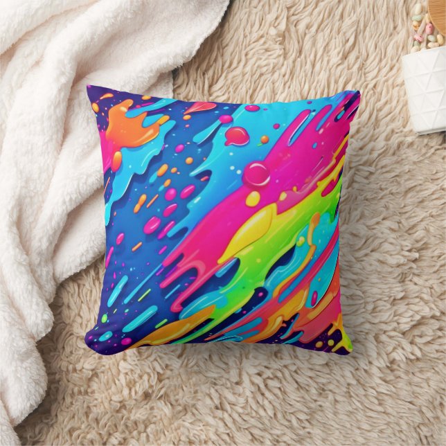 Colourful Paint Splatter Throw Pillow (Blanket)
