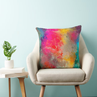 Colourful Paint Splattered on Concrete Throw Pillow