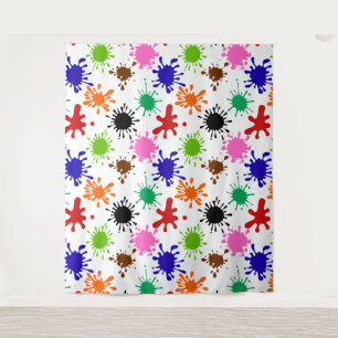 Colourful Paint Splatters Pattern in White Tapestry