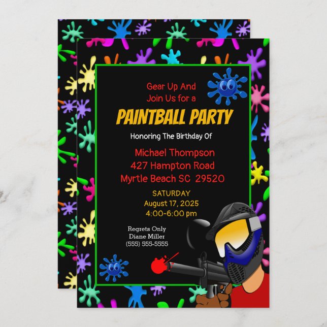 Colourful Paintball Birthday Party Invitation (Front/Back)