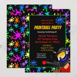 Colourful Paintball Birthday Party Invitation