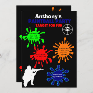Colourful Paintball Birthday Party Invitation
