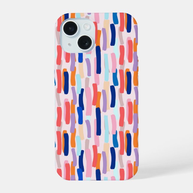 Colourful Paintbrush Stroke Pattern iPhone 15 Case (Back)