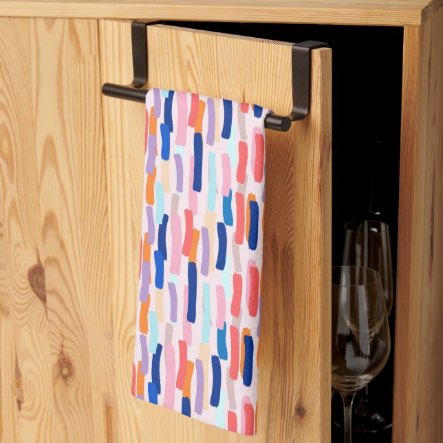 Colourful Paintbrush Stroke Pattern Kitchen Towel (Thirds Fold)