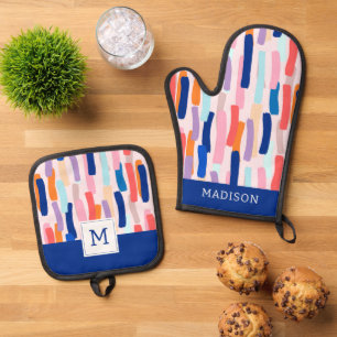 Colourful Paintbrush Stroke Pattern Oven Mitt & Pot Holder Set