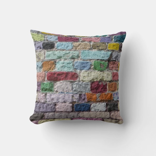 Colourful Painted Brick Wall Texture Throw Pillow (Front)