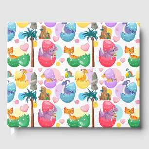 Colourful Painted Dinosaur Pattern Guest Book