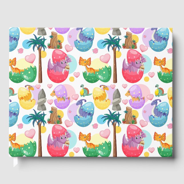 Colourful Painted Dinosaur Pattern Guest Book (Front)