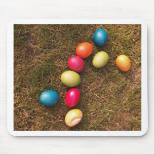 Colourful Painted Eggs in Garden, Easter Egg Mouse Pad
