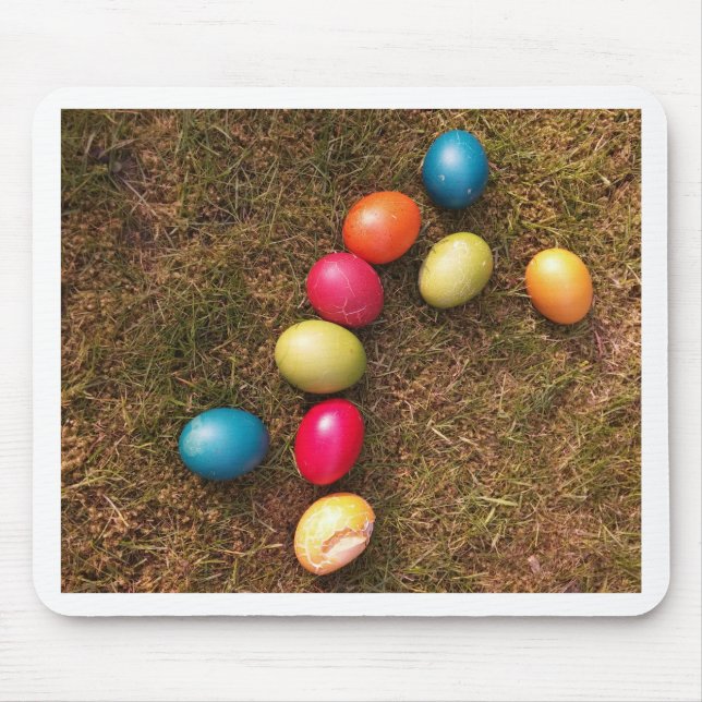 Colourful Painted Eggs in Garden, Easter Egg Mouse Pad (Front)