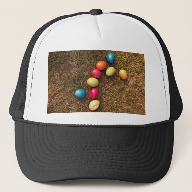 Colourful Painted Eggs in Garden, Easter Egg Trucker Hat (Front)