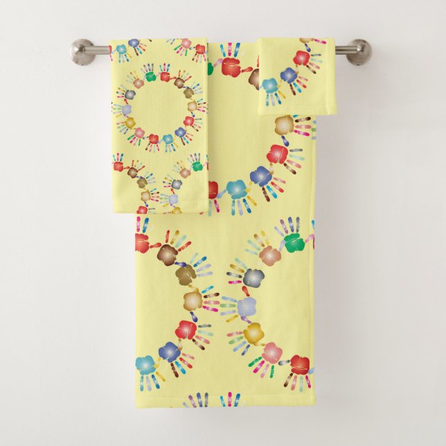 Colourful Painted Hands *Colour Customizable* Bath Towel Set (Insitu)