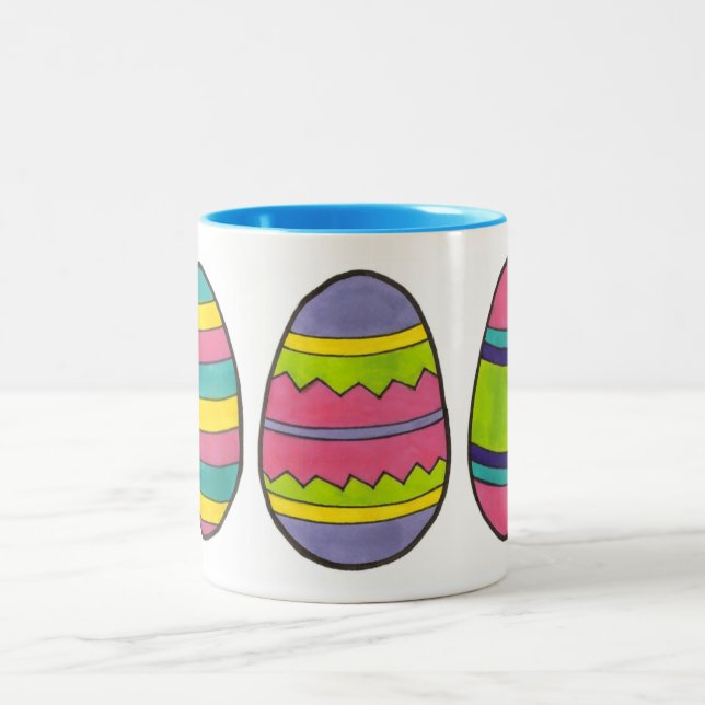 Colourful Painted Happy Easter Egg Hunt Eggs Two-Tone Coffee Mug (Center)