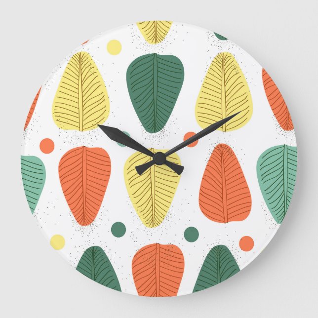 Colourful painted leaves, bright business backgrou large clock (Front)